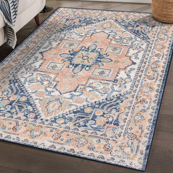 LUXE WEAVERS Oriental Medallion Area Rug, 5X7, Navy