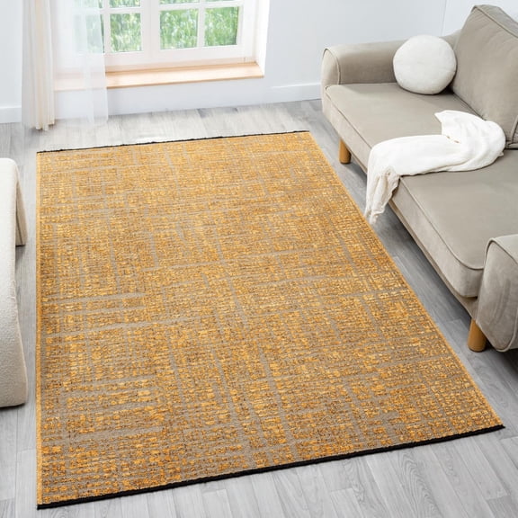 LUXE WEAVERS Rustic Textured Gold 6x9 Area Rug, Farmhouse Carpet