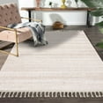 thumbnail image 1 of LUXE WEAVERS Shag Fringed Striped Ivory 5x7 Area Rug for Bedroom, 1 of 8