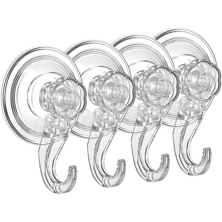 LUXEAR Adhesive Hooks, No Trace Heavy Duty Nano Shower Hooks Window Suction Cup Hooks for Christmas Wreath Bathroom Kitchen Towel Loofah Bathrobe 4 Pack