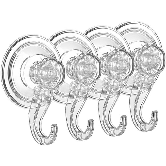 LUXEAR Adhesive Hooks, No Trace Heavy Duty Nano Shower Hooks Window Suction Cup Hooks for Christmas Wreath Bathroom Kitchen Towel Loofah Bathrobe 4 Pack