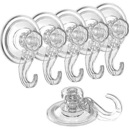 LUXEAR Adhesive Hooks, No Trace Heavy Duty Nano Shower Hooks Window Suction Cup Hooks for Christmas Wreath Bathroom Kitchen Towel Loofah Bathrobe 6 Pack