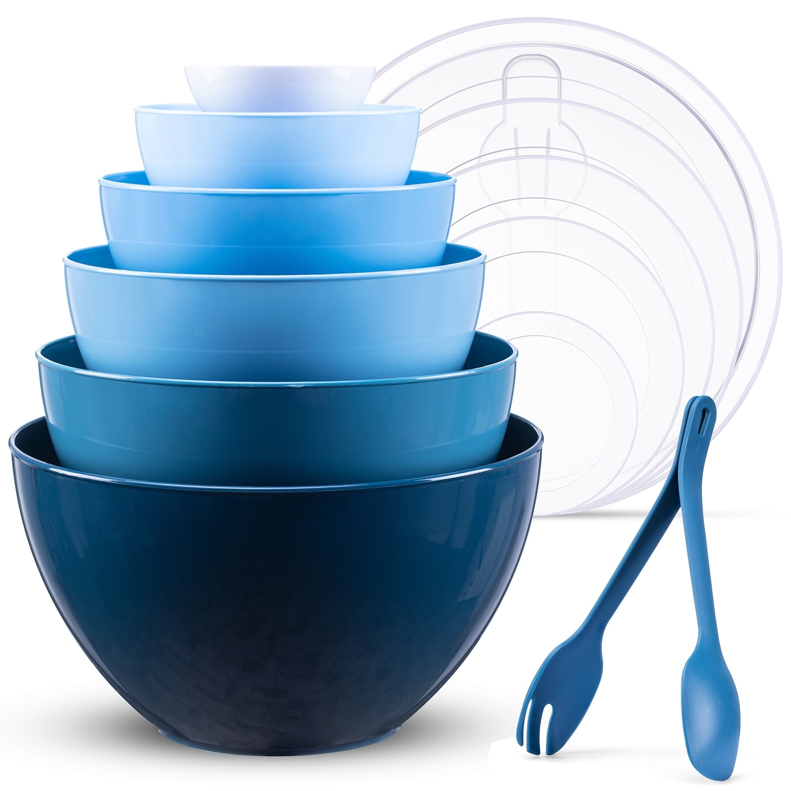 LUXEAR 14-Piece Blue Plastic Nesting Mixing Bowls with Lids
