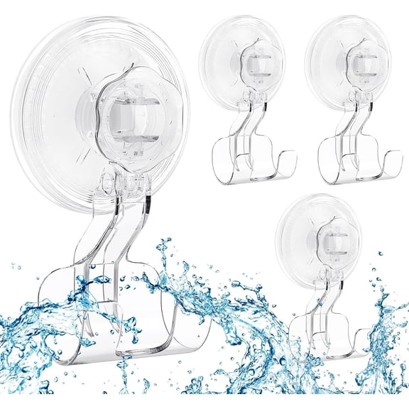 LUXEAR Suction Cup Hooks, 4 Pack Razor Holder Reusable Removable Waterproof Shower Hooks for Bathroom Livingroom Kitchen Towel Razor hanger