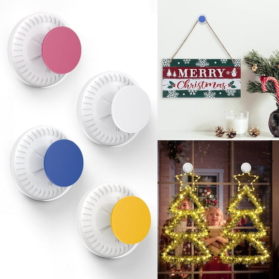 LUXEAR Suction Cup Hook, 4 Pack Christmas Decoration Hanger, Vacuum Suction Hook for Kitchen, Removable Wall Hooks for Window Glass Door, Towel Loofah Bag, Colorful