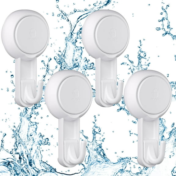 LUXEAR Mini Suction Cup Hooks, Waterproof Removable Shower Hooks, Vacuum Suction Hooks for Bathroom Kitchen 4 Pack