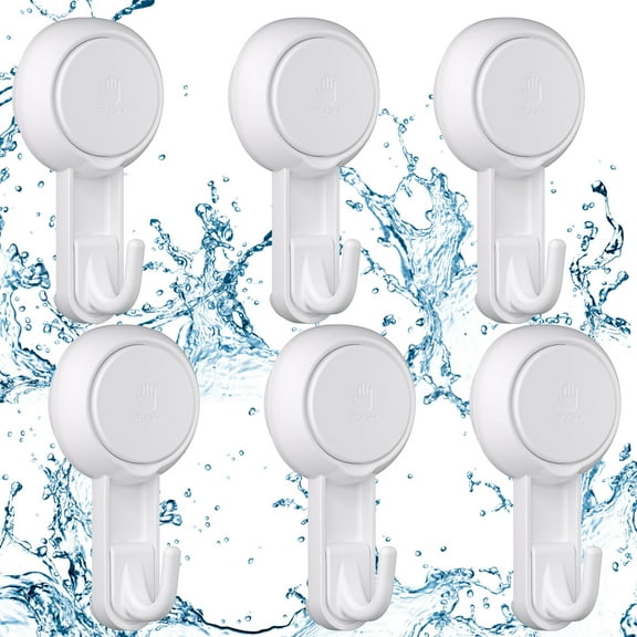 LUXEAR Mini Suction Cup Hooks, Waterproof Removable Shower Hooks, Vacuum Suction Hooks for Bathroom Kitchen 6 Pack