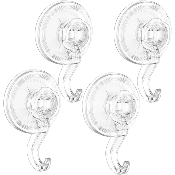 LUXEAR Suction Cup Hooks, Large Clear Heavy Duty Suction Hooks, Reusable Waterproof Shower Suction Hooks for Bathroom, Glass, Door, Windows, Kitchen, Wreath -Max Hanging up to 11 lbs 4 Pack