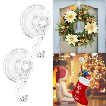 LUXEAR Suction Cup Hooks, Large Clear Heavy Duty Wreath Hanger, Reusable Waterproof Shower Hooks for Bathroom, Glass, Door, Windows, Kitchen, Christmas Decorations -Max Hanging up to 11 lbs 2 Pack