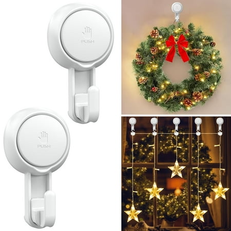 LUXEAR Suction Cup Hooks, Powerful Vacuum Heavy Duty Wreath Hanger, Waterproof Removable Shower Hooks for Bathroom Kitchen Christmas Ornaments 2 Pack