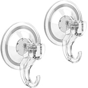 LUXEAR Suction Cup Hooks, Strong Clear Heavy Duty Vacuum Shower Hooks, Removable Reusable Waterproof Suction Cups for Windows Kitchen Bathroom Christmas Garland Decorations - 2 Pack