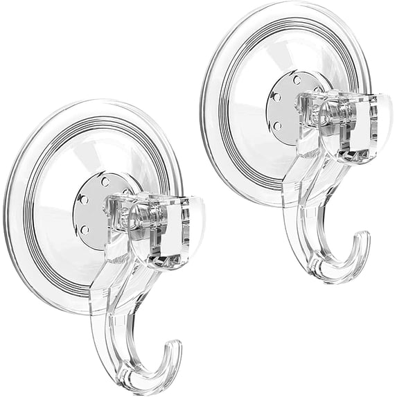 LUXEAR Suction Cup Hooks, Strong Clear Heavy Duty Vacuum Shower Hooks, Removable Reusable Waterproof Suction Cups for Windows Kitchen Bathroom Christmas Garland Decorations - 2 Pack