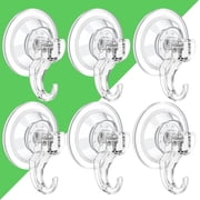 LUXEAR Suction Cup Hooks, Strong Clear Heavy Duty Vacuum Suction Cups, Removable Reusable Waterproof Shower Suction Cups for Windows Kitchen Bathroom Christmas Wreath Decorations - 6 Pack