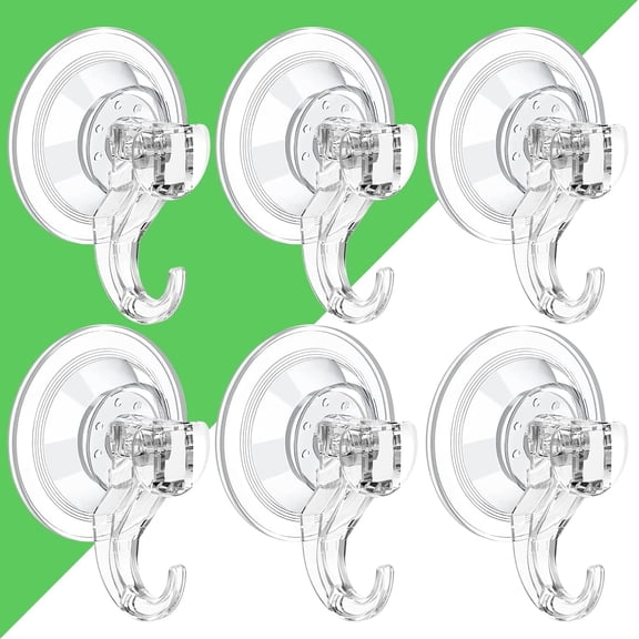 LUXEAR Suction Cup Hooks, Strong Clear Heavy Duty Vacuum Suction Cups, Removable Reusable Waterproof Shower Suction Cups for Windows Kitchen Bathroom Christmas Wreath Decorations - 6 Pack