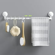 LUXEAR Suction Cup Towel Bar, 24/12 Inch Adhesive Bathroom Towel Rack, No Drill Hand Towel Holder with 5 Sliding Hooks, Heavy Duty Waterproof Wall Mounted Towel Bar for Bathroom Kitchen - White