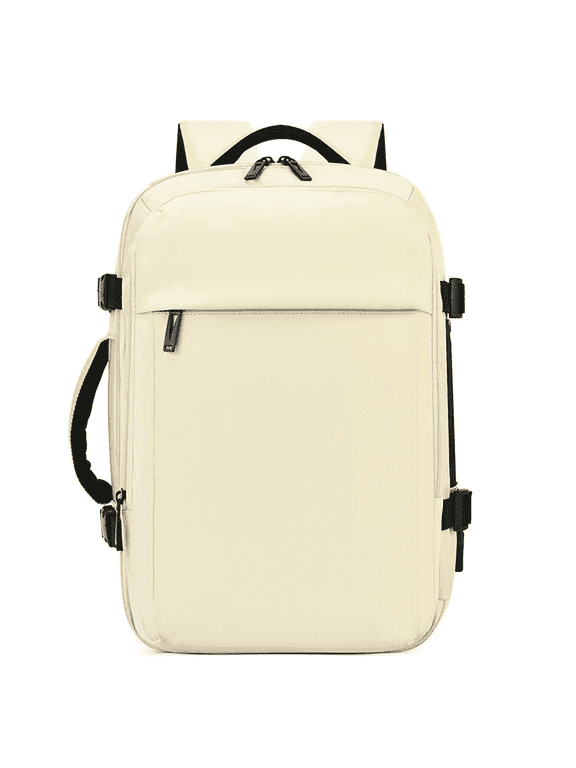 Adult Water-Resistant Polyester Solid Print 15.6 Inch Laptop Backpacks, Beige