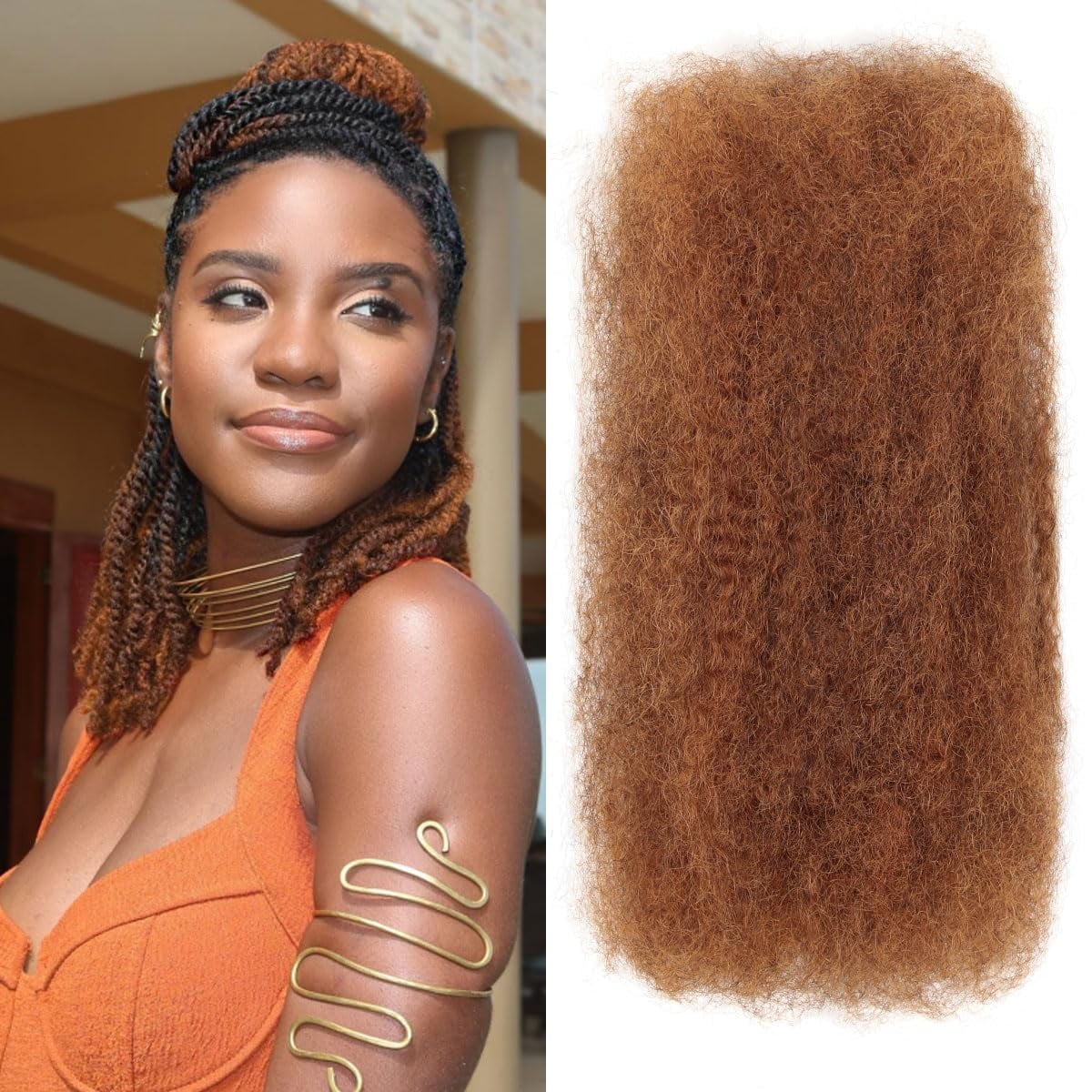 LUXERAD Afro Kinky Human Hair, 8" 4C Curly for Sister Locs/Twists/Braids, 50g Auburn Brown