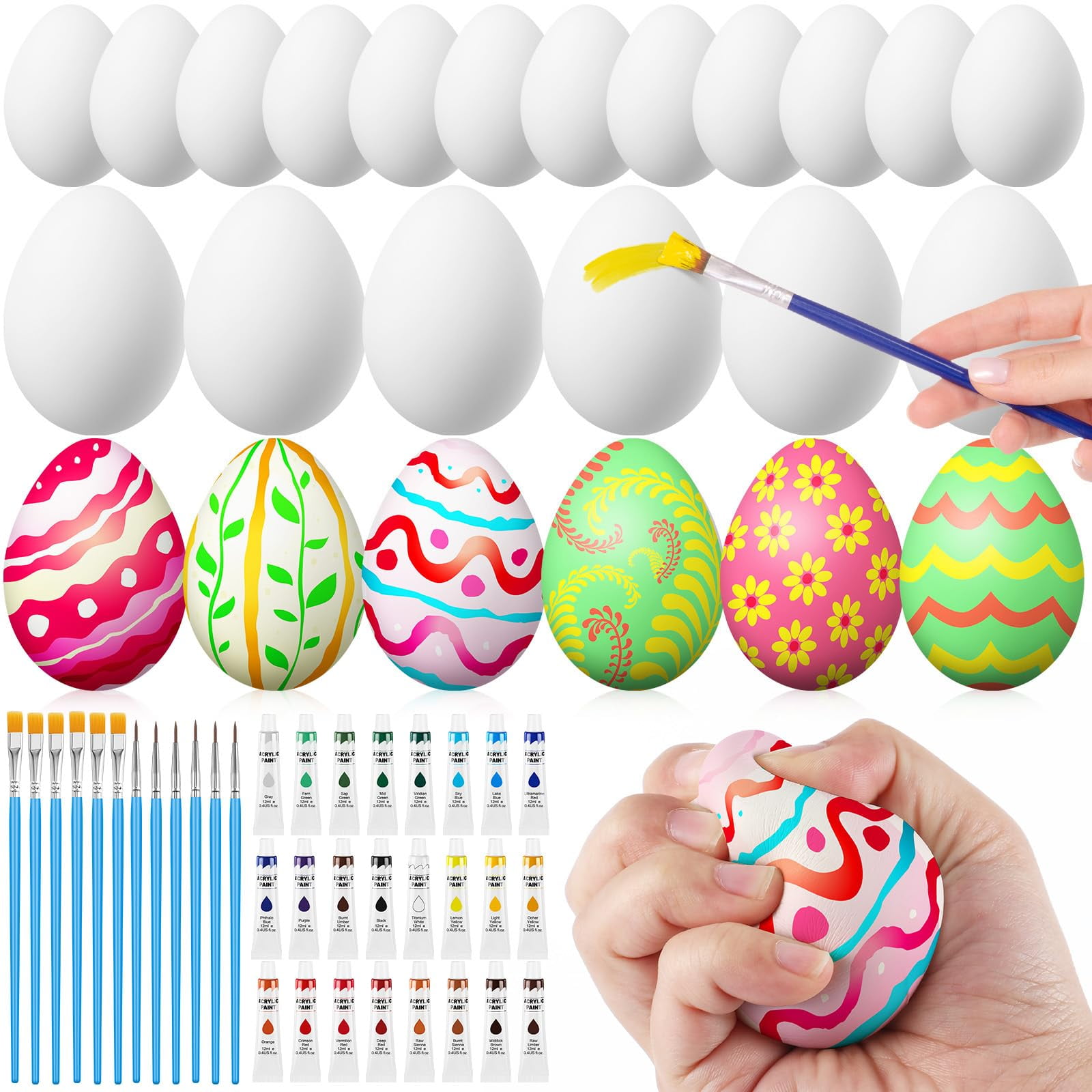 LUXERAD Easter Egg Coloring Kit, 24 Pcs DIY Paint & Decorate Craft ...