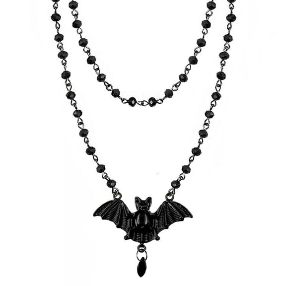 LUXERAD Gothic Bat Moon Cross Necklaces - Black Crystal Chain Choker Halloween Jewelry for Women