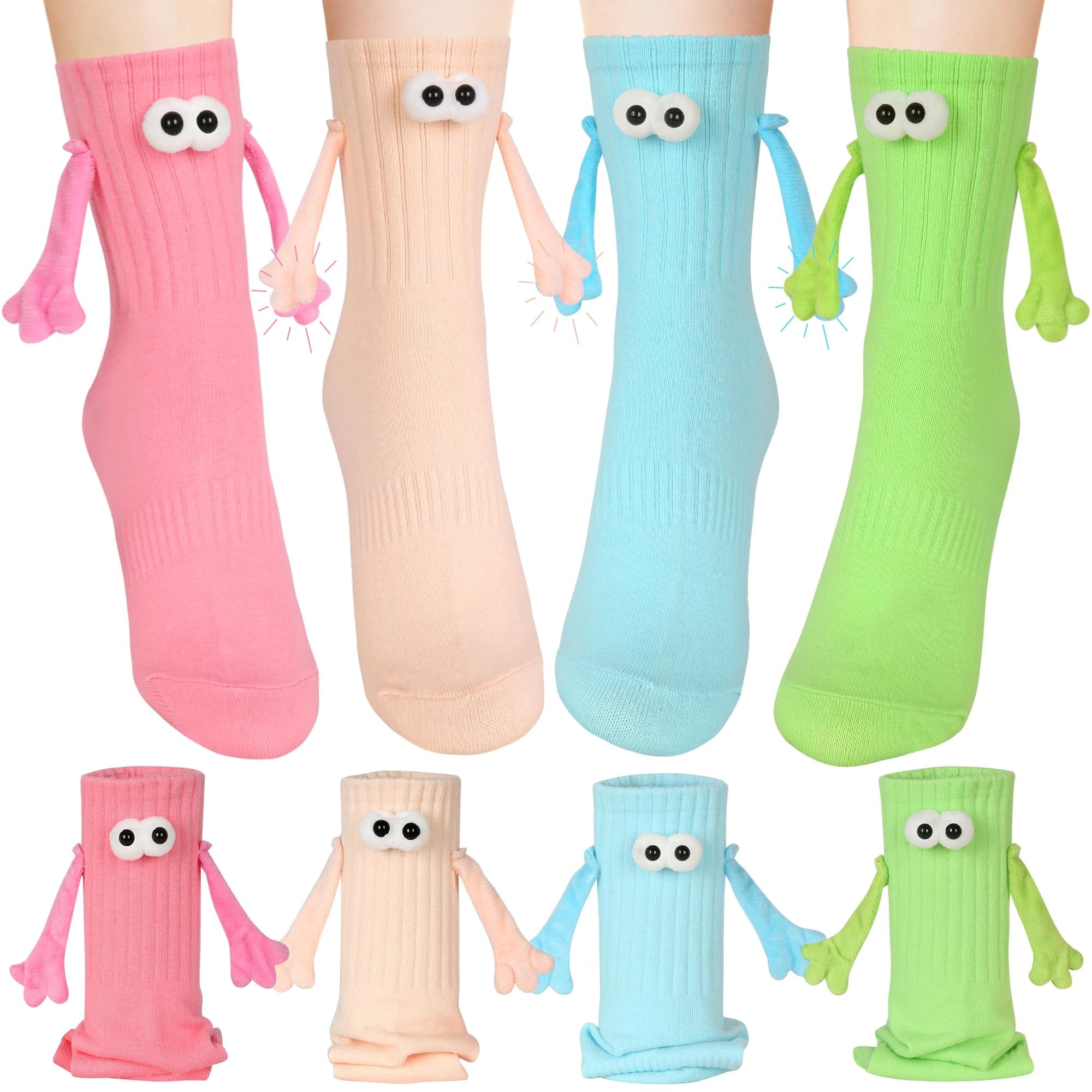 LUXERAD Magnetic Holding Hands Socks – Novelty Fun Couple Gift, Unisex 4 Pairs