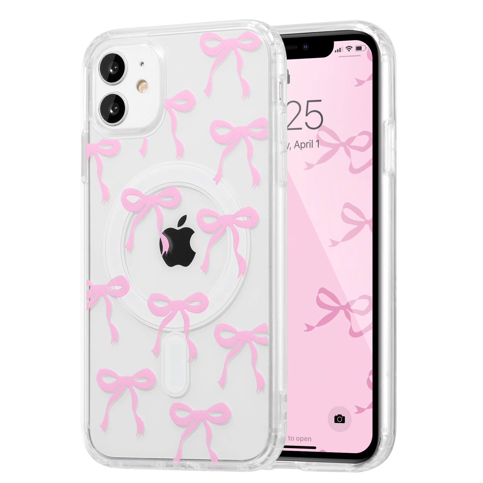 LUXERAD UEEBAI Magnetic Bow Case for iPhone 11 - MagSafe Compatible, Slim Clear Ribbon, Anti-Yellowing