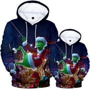 LUXIFA Men's Grinch Merry Christmas Cartoon Novelty Sweatshirt Drawstring Party Clothing Sizes Baby-Kids-Adult,Unisex