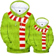 LUXIFA Men's Grinch Santa Cartoon Patterned Sweatshirts & Hoodies with Front Pocket Pullover Fleece Hoodie Regular & Big Man Sizes