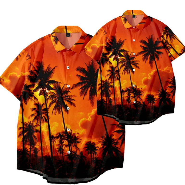 Luxifer Men's and Boy's Hawaiian Shirts Print Foral Holiday Hawaiian Shirts for Father Son, adult Unisex, Size: Aldult-Medium, Orange