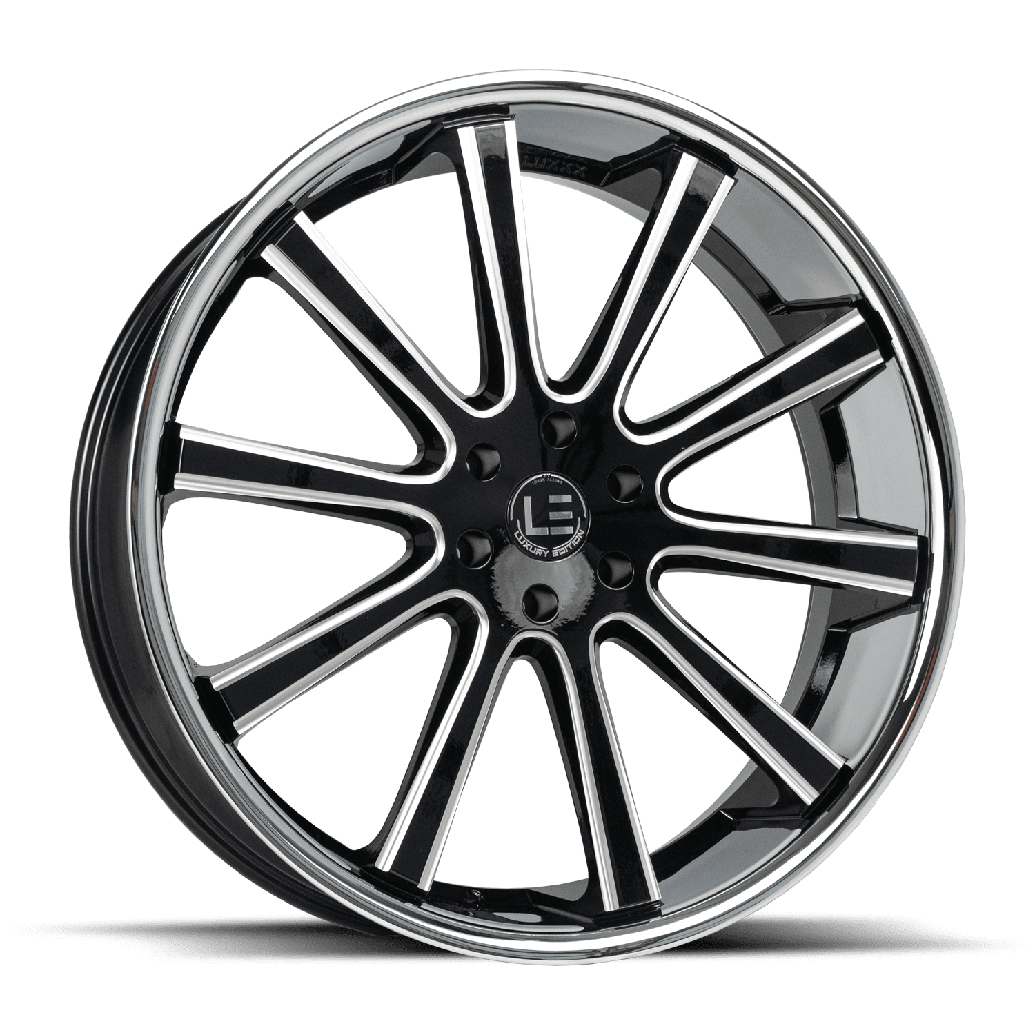 LUXLE13 SSL 24X9.5 6X139.7 +30 78.1 Gloss Black Milled Stainless Steel Lip Wheel