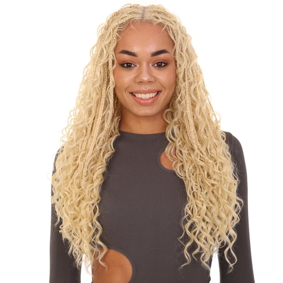 LUXLUXE 25" Boho Box Braids Wig - Full Hand-Tied Heat Resistance Synthetic Hair Wigs for Daily Wear, Parties and Cosplay, Burgundy