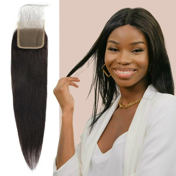 LUXLUXE A'Lelia | 100% Hand Made Unprocessed A7 Grade140% Density Human Hair Bundle Free Part 4X4 Hand Tied Swiss Lace Closure with Baby Hairs for Weave, Multiple Length Options (033 - Natural, 18")