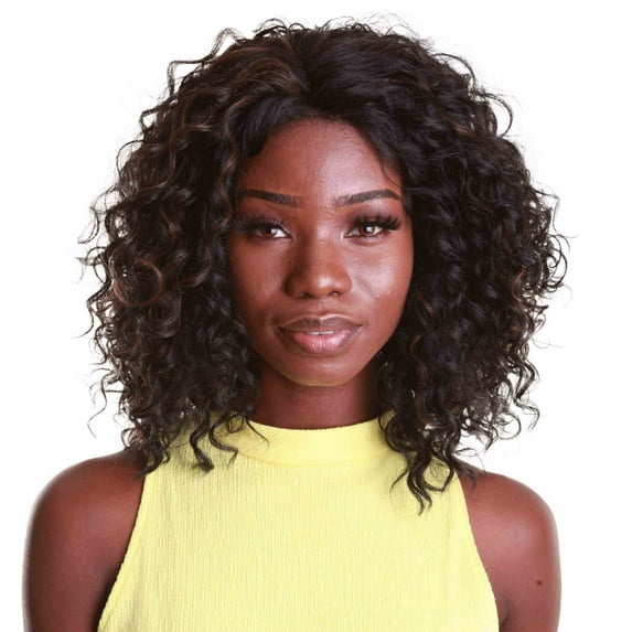 LUXLUXE Ada 17.5" Black and Caramel Wig for Women's Curly Long 13x2.5 Hand-Tied Lace Front Wig Made Heat Resistant Synthetic Hair Wigs