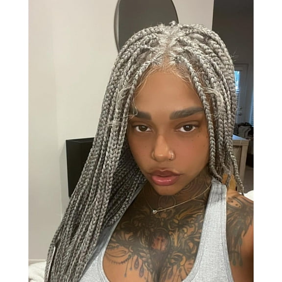 LUXLUXE Adjustable Fit Straight Braid Braided Wig, Gray, 1