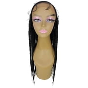 LUXLUXE Aina Straight 29 Inch Long 13X5 Hand-Tied Lace Braided Wig, Heat Resistant Fiber, 20+ Shades of Natural, Dip Dyed, Blended Colors #1 - Black
