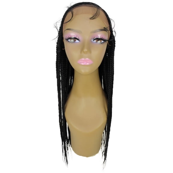 LUXLUXE Aina Straight 29 Inch Long 13X5 Hand-Tied Lace Braided Wig, Heat Resistant Fiber, 20+ Shades of Natural, Dip Dyed, & Blended Colors (#1 - Black)