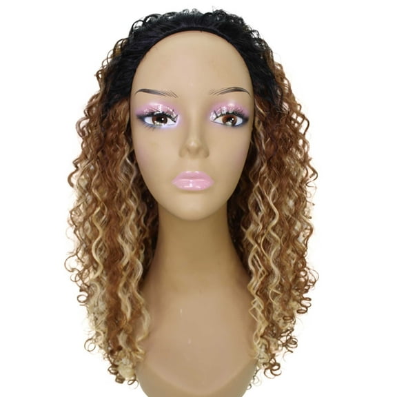 LUXLUXE Alexandra Curly Layered 14 in Long Half Wig Mix Human Hair and Synthetic Fibers, Copper Blonde to Black Blend