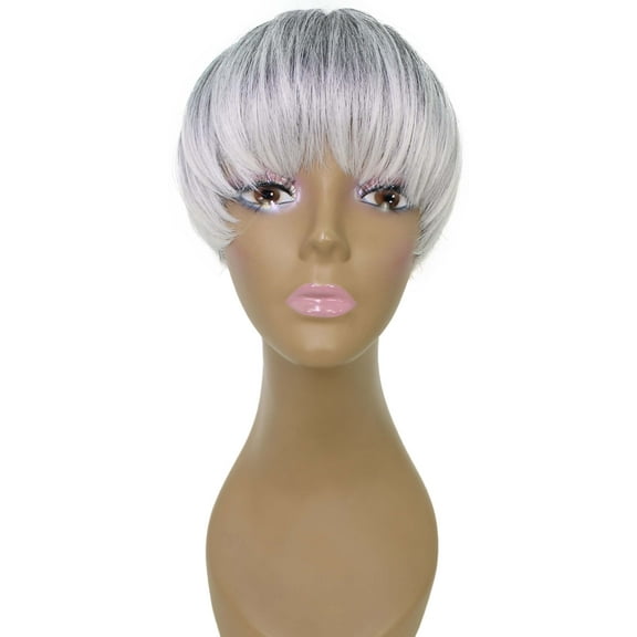 LUXLUXE Alyssa Straight Bob 9 in Long Full Wig Full Cap Wig, Heat Resistant Fibers, Mixed Gray with White Highlights