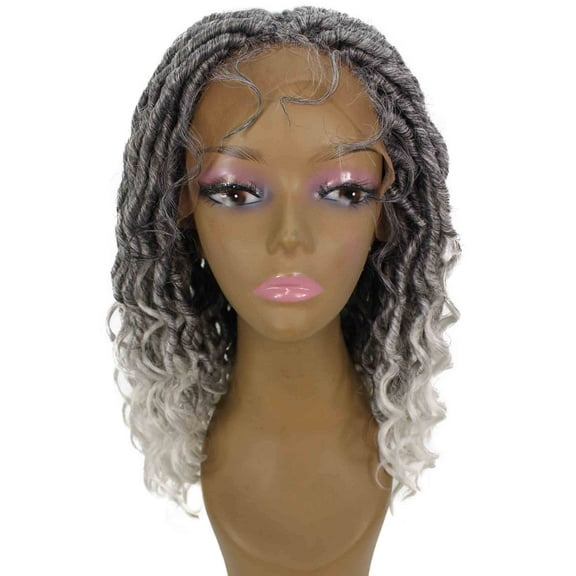 LUXLUXE Andrea 22-Inch 4X4 Hand-Tied Lace Braid Braided Wig, Black To White Ombre