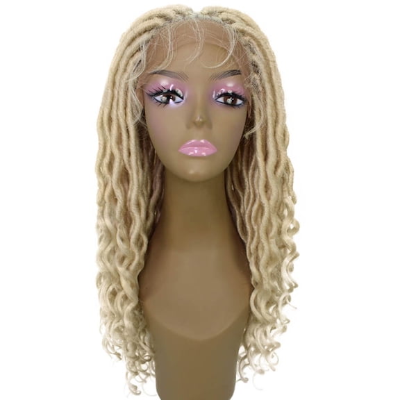LUXULUXE Andrea Bohemian Faux Locks Wig 4x4 Curly HD Lace Front Braided Wig, Heat Resistant Synthetic Hairline, Light Blonde(#613), 15"