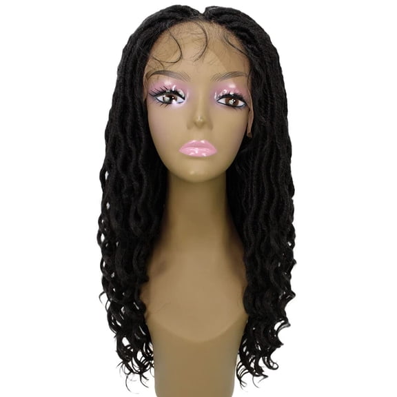 LUXLUXE Andrea 4x4 Curly Length 31 Inch Extra Long 4X4 Hand Tied Lace Braid Wig, Beauty Heat Resistant Fiber, (Natural Black)