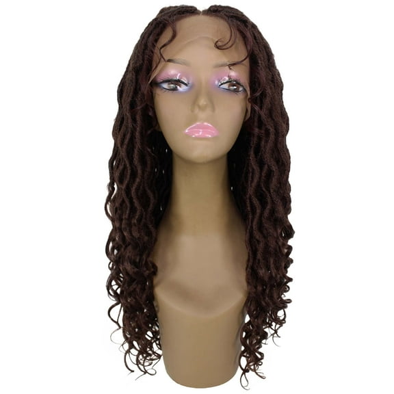 LUXLUXE Andrea Curly Layered 19 in Long 4X4 Hand Tied Lace Braid Braided Wig, Beauty Heat Resistant Fiber, (Dark Auburn)