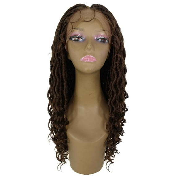 LUXLUXE Andrea15 Inch Long 4X4 Hand Tied Lace Braid Braided Wig, Beauty Heat Resistant Fiber, (Mahogany Brown)