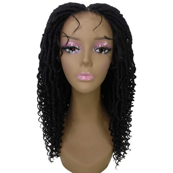 LUXLUXE Angel Curly Locs Long Hand Tied Lace Braid Braided Wig, Brown