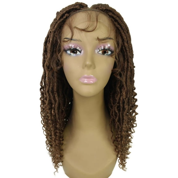 LUXLUXE Angel Curly Locs 20 in Long 4X4 Hand Tied Lace Braid Braided Wig, Beauty Heat Resistant Fiber, 20+ Shades of Natural, Dip Dyed, & Blended Colors