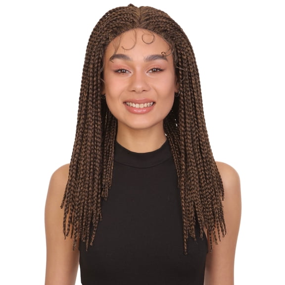 LUXLUXE Angela 16.5" HD Lace Front Braided Wig with Baby Hair, Heat Resistant Fibers, Black and Grey blend Colors