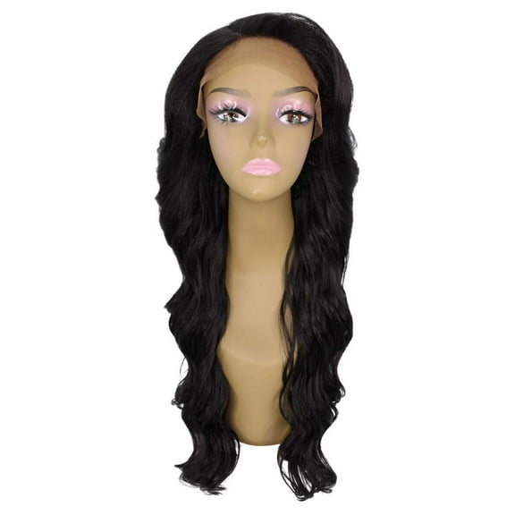 LUXLUXE Asana Wavy 26 Inch 7x4 Women's Lace Front Wig, Heat Resistant Fiber, 20+ Shades of Natural, Dip Dyed, Highlight Colors (#1B - Natural Black)