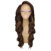 LUXLUXE Asana Wavy 26 Inch 7x4 Womens Lace Front Wig, Heat Resistant Fiber, Brown with Golden