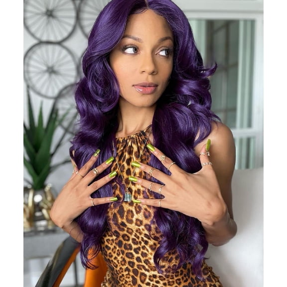LUXLUXE Asana Wavy 26 Inch 7x4 Women's Lace Front Wig, Heat Resistant Fiber, Violet Blend