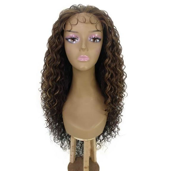 LUXLUXE Asia Curly Hair 30 in Long 5x5 Wig, Heat Resistant Fibers, Multiple Shades of Natural, Dip Dyed, & Blended Colors