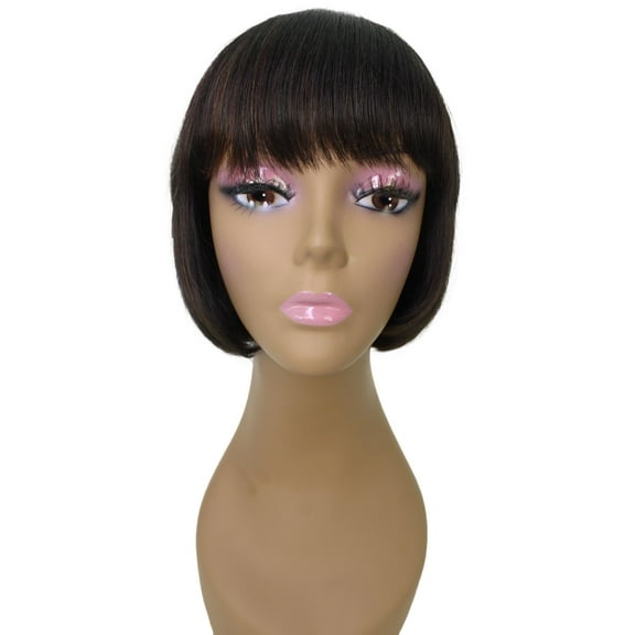LUXLUXE Bisa Straight Bob 8 in Long Full Wig Full Cap Wig, Heat Resistant Fibers, Black with Caramel Highlights